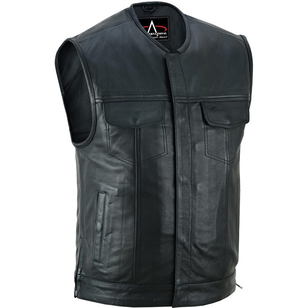 ADA187 Upgraded Style Men's Leather Motorcycle Vest with Smart Access Pockets