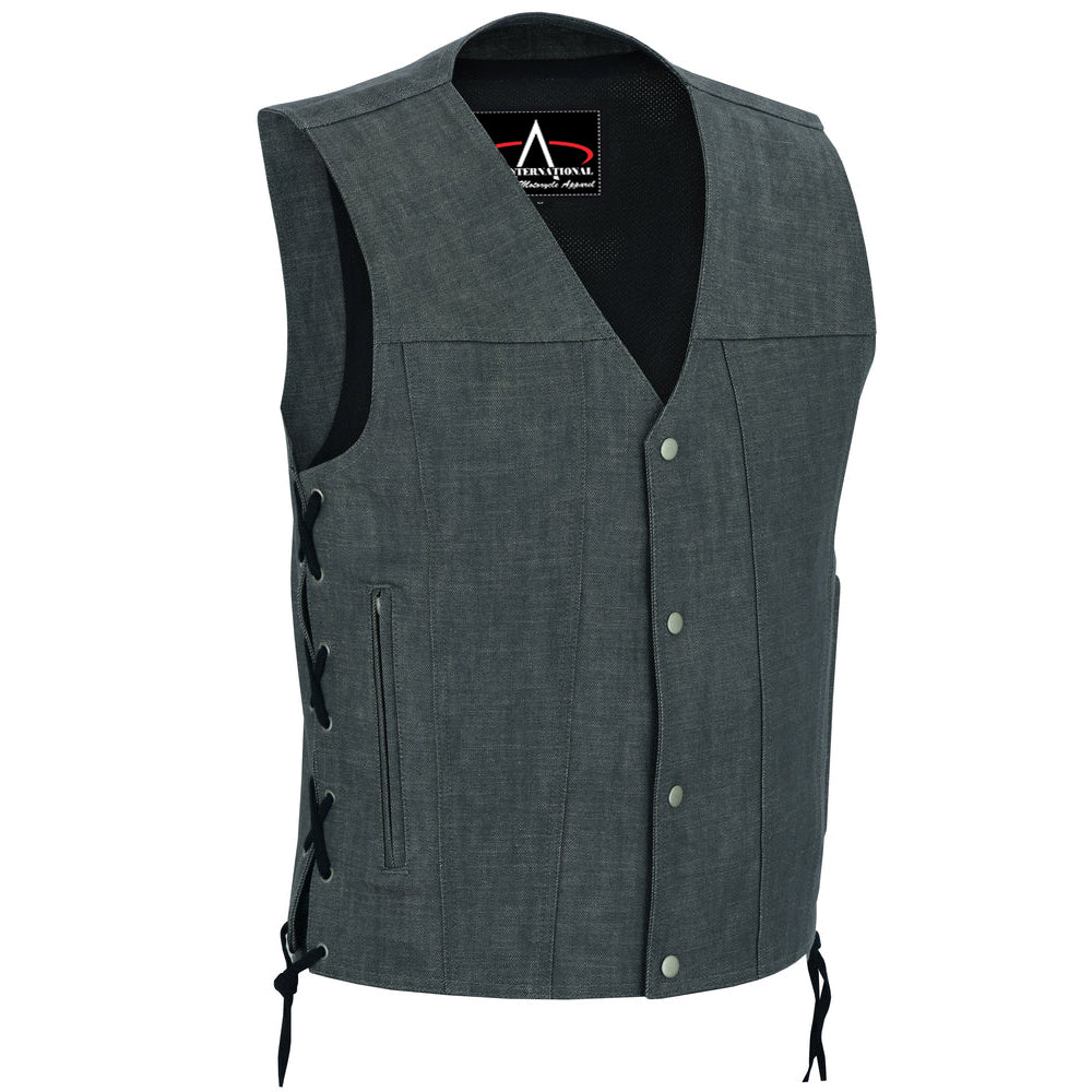 ADA918 Men's Rough Rub-Off Raw Finish Broken Gray Denim Vest