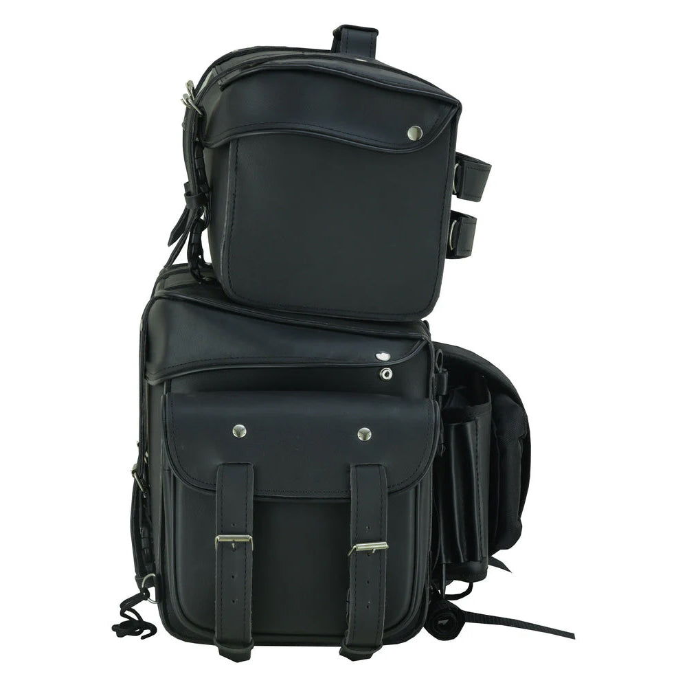 ADA350 Leather Black PVC Large Four Piece Motorcycle Touring Tail Bag