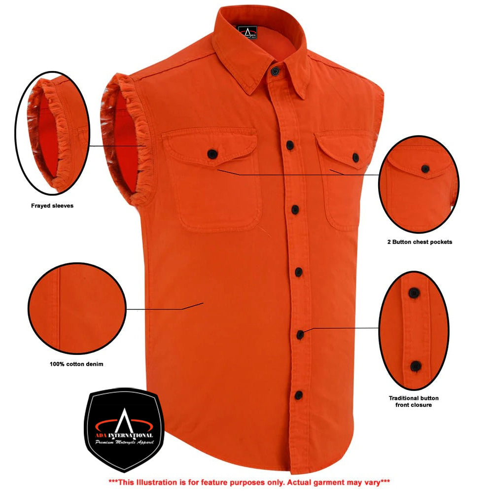 ADA6003 Men's Orange Lightweight Sleeveless Denim Shirt