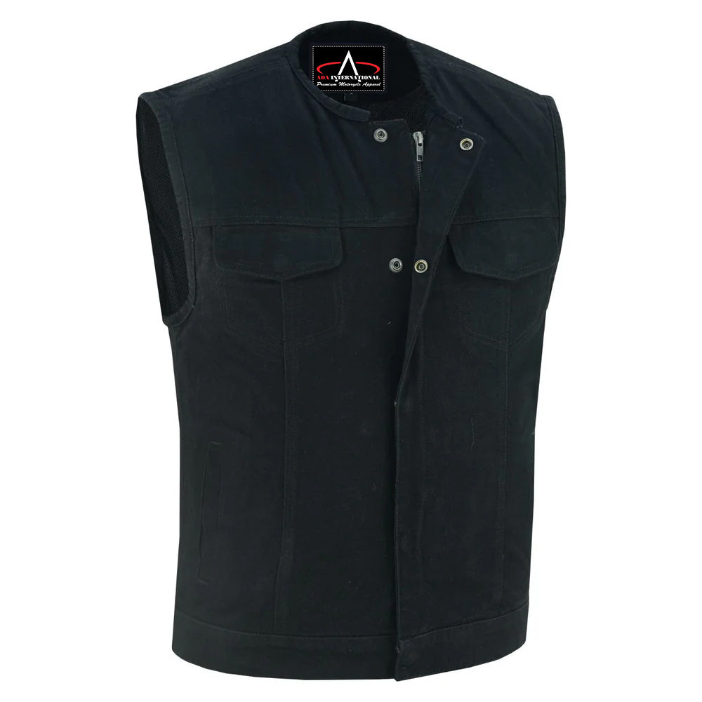 ADA981BK Rugged Men's Denim Vest - Concealed Snap with Hidden Zipper