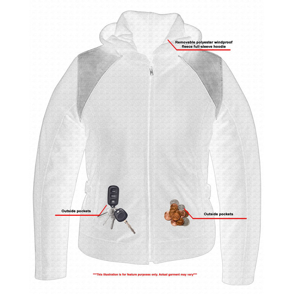 ADA867 Women's Mesh Motorcycle Black/ Black Tone Reflective Jacket 3-in-1 with Hoodie