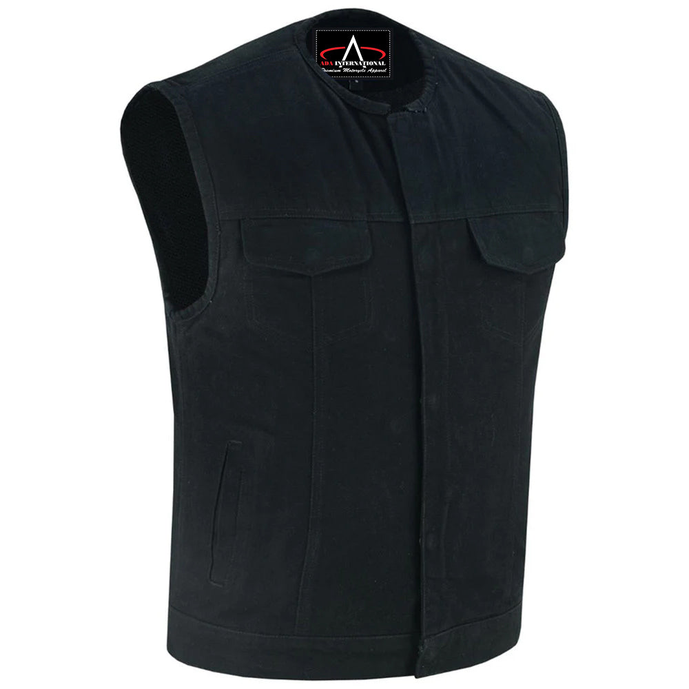 ADA981BK Rugged Men's Denim Vest - Concealed Snap with Hidden Zipper